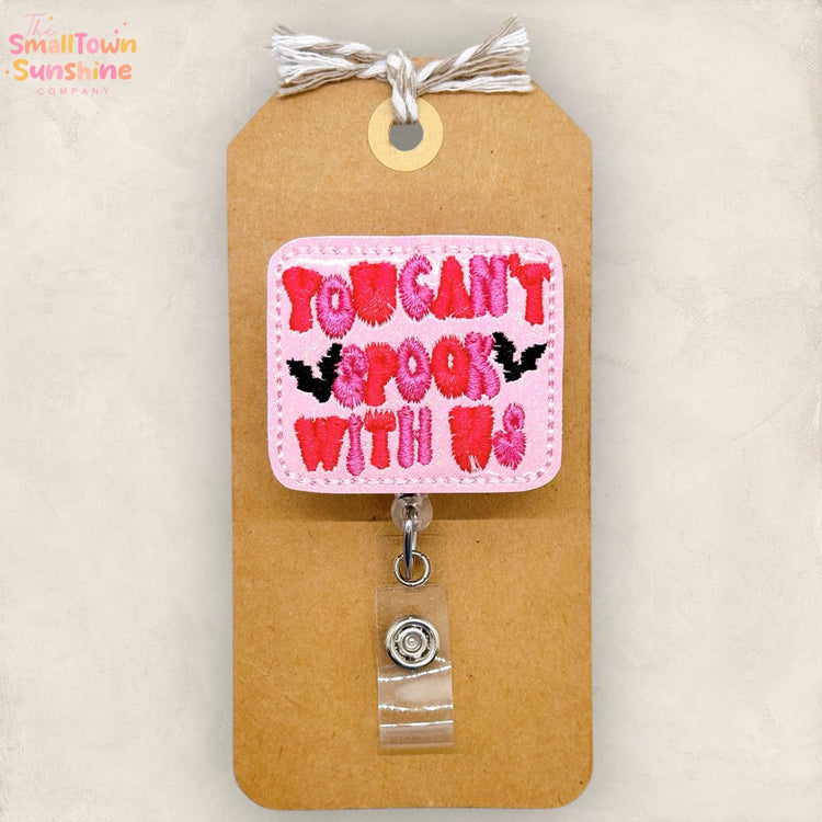 You Can’t Spook With Us Badge Reel, Pink Halloween Badge, Nurse Badge Clip, Teacher Lanyard, Coworker Gift, Name Tag, Retractable ID Holder