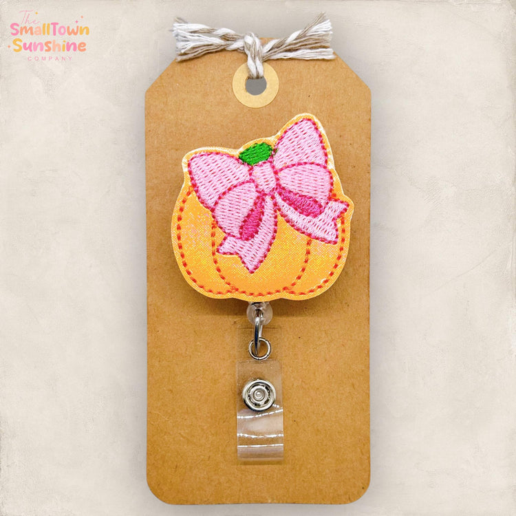 Coquette Bow Pumpkin Badge Reel, Halloween Badge Reel, Nurse Badge Clip, Teacher Lanyard, Coworker Gift, Badge Buddy, Retractable ID Holder