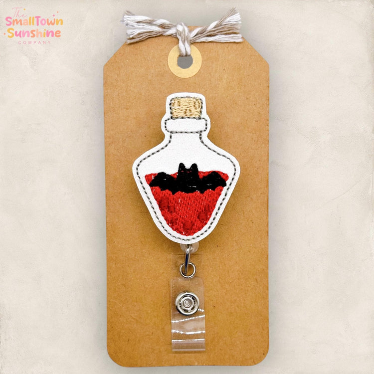 Bat Potion Badge Reel, Halloween Badge Reel, Nurse Badge Clip, Pharmacy Tech Lanyard, Coworker Gift, Retractable ID Holder | GLITTER