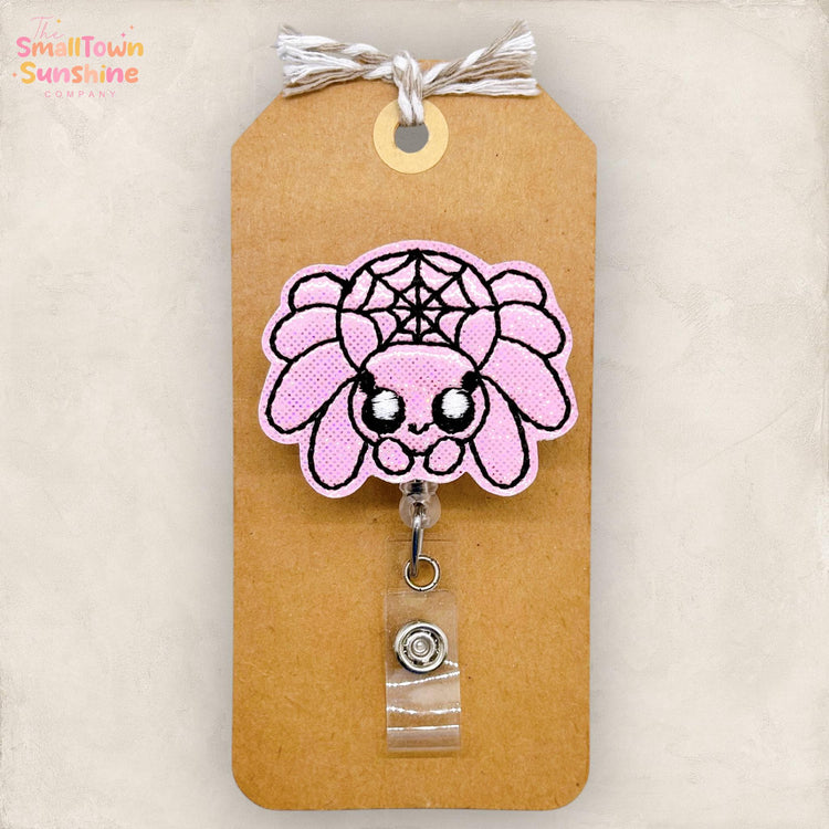 Pink Spider Badge Reel, Halloween Badge Reel, Nurse Badge Clip, Teacher Lanyard, Coworker Gift, RN Name Tag, Retractable ID Holder