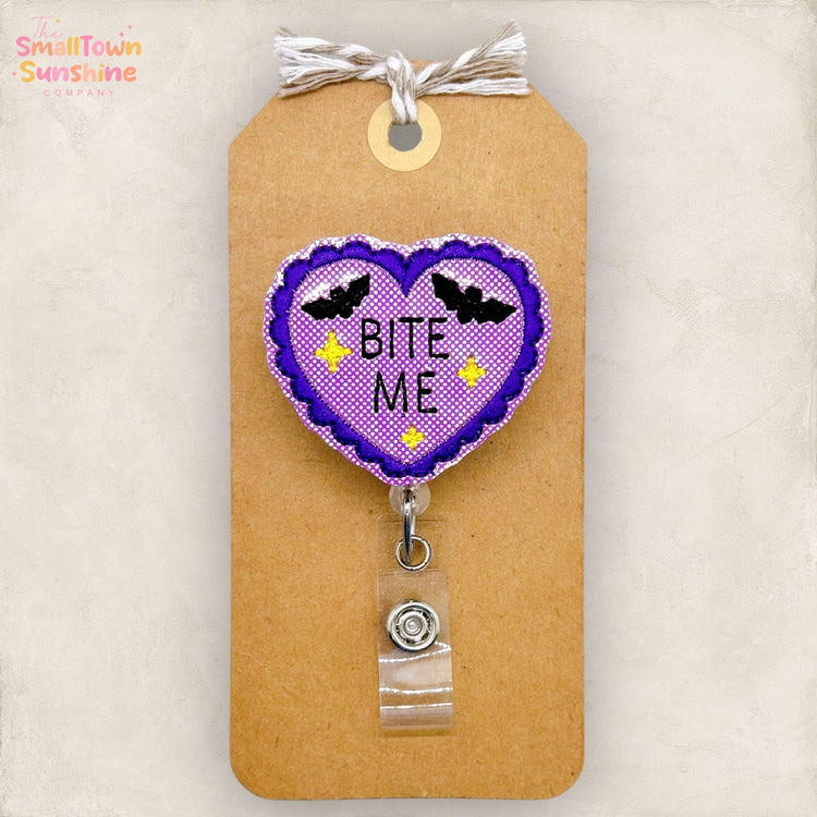 Bite Me Heart Badge Reel, Halloween Bats Badge Reel, Nurse Badge Clip, Teacher Lanyard, Coworker Gift, RN Name Tag, Retractable ID Holder