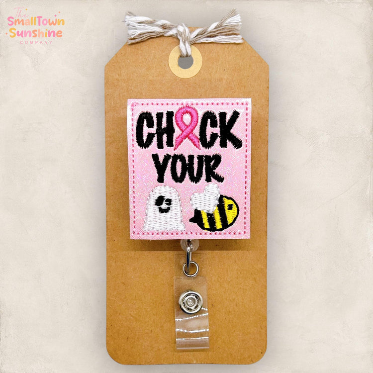 Check Your Boo Bees Badge Reel, Breast Cancer Awareness, Oncology Nurse Badge Clip, Coworker Gift, Badge Buddy, Retractable ID Holder