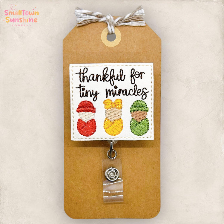 Thankful for Tiny Miracles Badge Reel, NICU Badge Holder, Baby Nurse Badge Clip, Hospital Lanyard, Coworker Gift, Retractable ID Holder