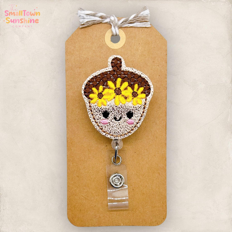 Sunflower Acorn Badge Reel, Autumn Badge Reel, Fall Name Tag, Nurse Badge Clip, Teacher Lanyard, Coworker Gift, Retractable ID Holder