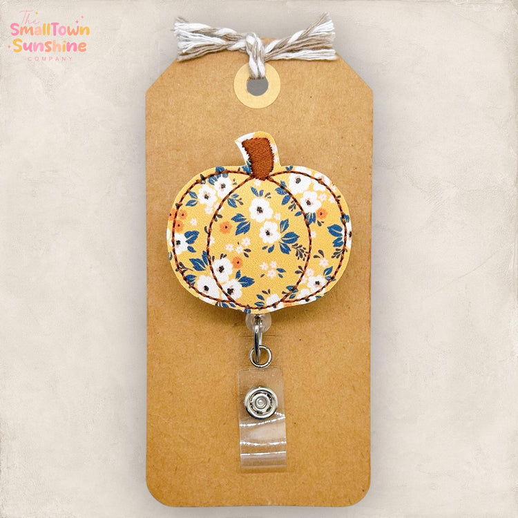 Fall Floral Pumpkin Badge Reel, Autumn Flowers Badge Reel, Nurse Badge Clip, Teacher Lanyard, Coworker Gift, Name Tag, Retractable ID Holder
