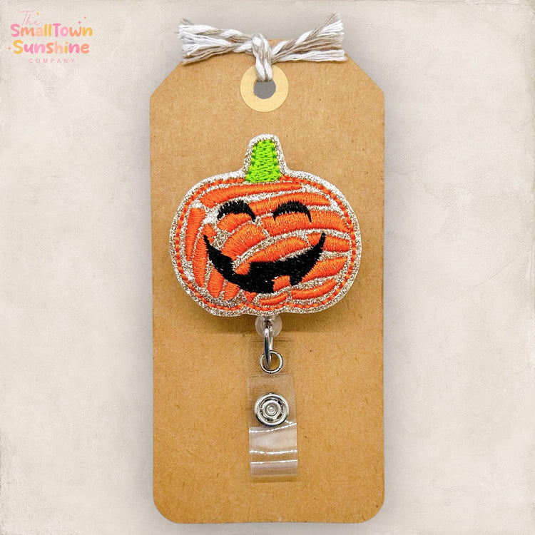 Concha Pumpkin Badge Reel, Dia de los Muertos Badge Reel, Nurse Badge Clip, Teacher Lanyard, Coworker Gift, Retractable ID Holder | GLITTER