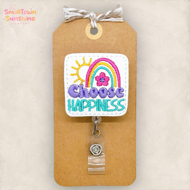 Choose Happiness Badge Reel, Positivity Badge Reel, Nurse Badge Clip, Teacher Lanyard, Coworker Gift, RN Name Tag, Retractable ID Holder