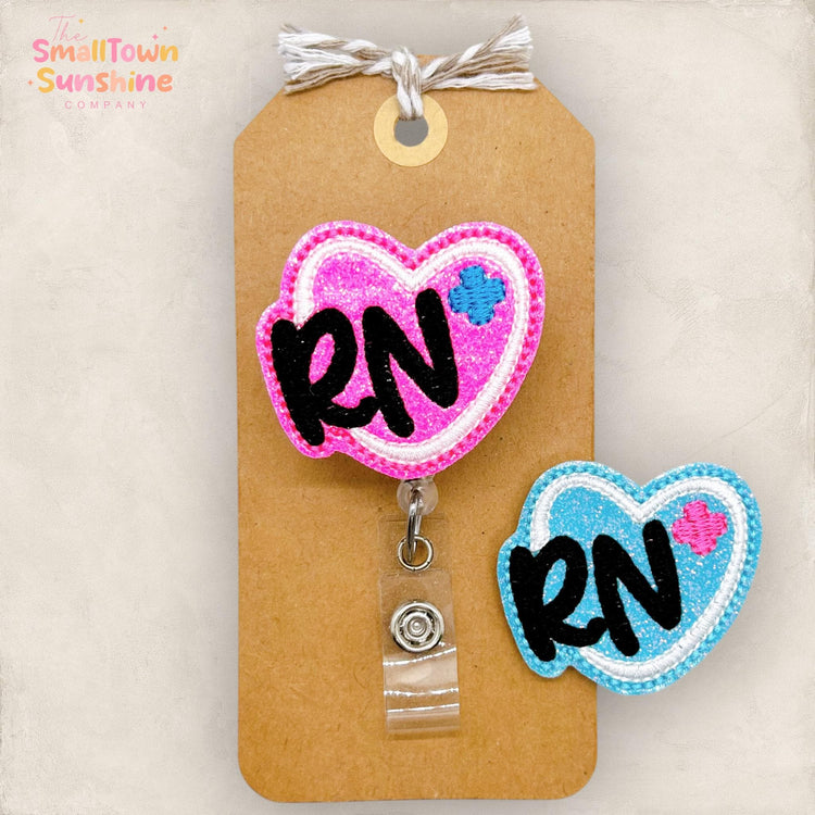 RN Heart Badge Reel, Registered Nurse Badge Clip, Hospital Lanyard, Coworker Gift, Name Tag, Badge Buddy, Retractable ID Holder | GLITTER
