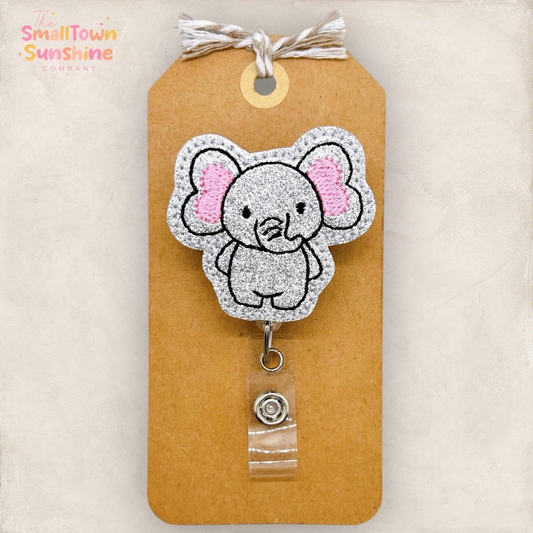 Cute Elephant Badge Reel, Animal Badge Reel, Nurse Badge Clip, Teacher Lanyard, Coworker Gift, Name Tag, Retractable ID Holder | GLITTER