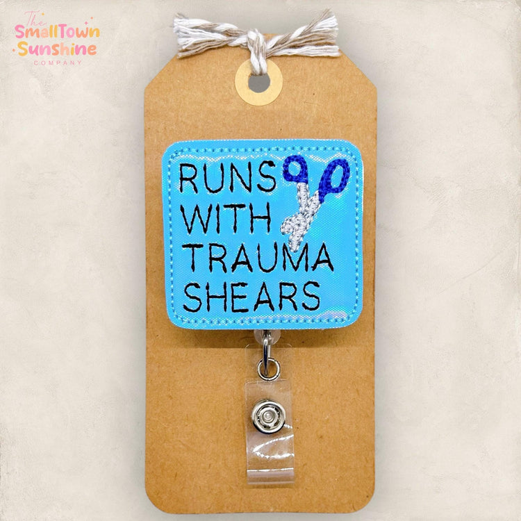 Runs With Trauma Shears Badge Reel, Trauma Nurse Badge Clip, Hospital Lanyard, Name Tag, Coworker Gift, Badge Buddy, Retractable ID Holder