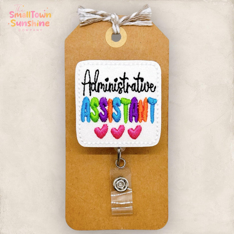 Administrative Assistant Badge Reel, Secretary Badge Holder, School Lanyard, Retractable ID Holder, Badge Buddy, Coworker Gift | GLITTER