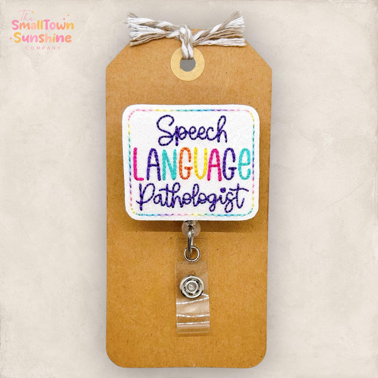 Speech Language Pathologist Badge Reel, Speech Therapy Badge Clip, SLP Lanyard, Coworker Gift, Name Tag, Retractable ID Holder | GLITTER