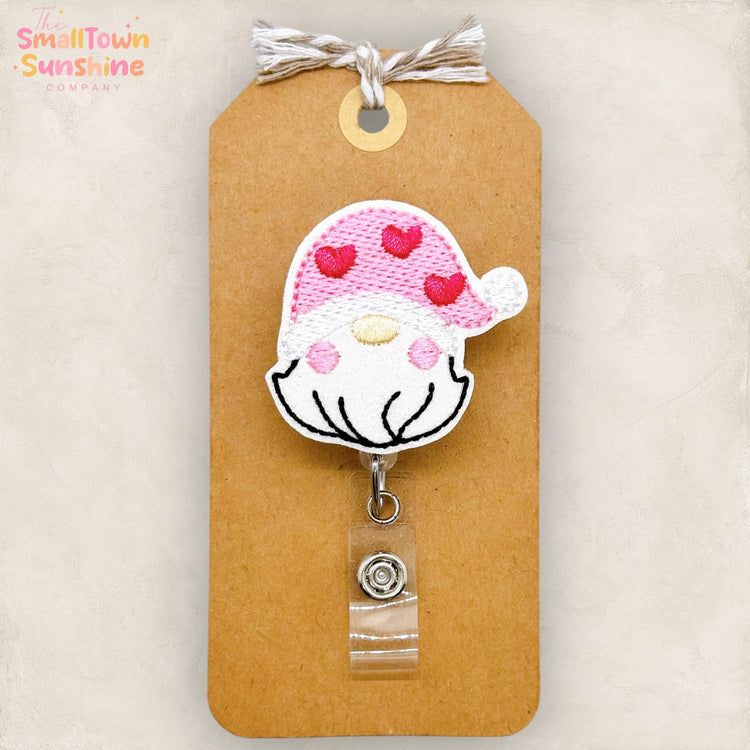 Valentine Gnome Badge Reel, Valentine's Day Badge Reel, Cute Name Tag, Nurse Badge Clip, Teacher Lanyard, Retractable ID Holder | GLITTER