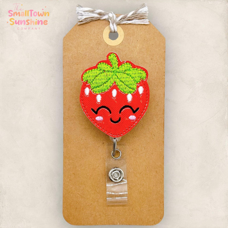 Red Strawberry Badge Reel, Fruit Badge Reel, Summer Badge Holder, Nurse Badge Clip, Teacher Lanyard, Coworker Gift, Retractable ID Holder