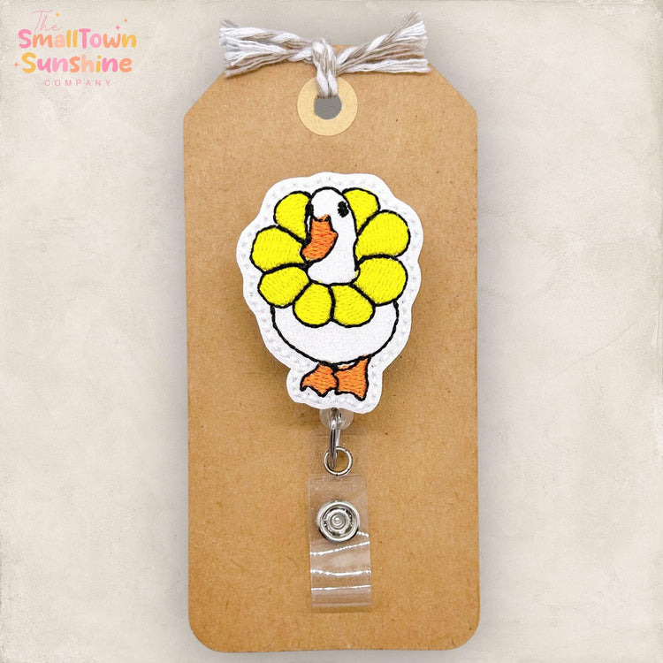 Goose with Flowers Badge Reel, Silly Bird Badge Reel, Nurse Badge Clip, Teacher Lanyard, Coworker Gift, Retractable ID Holder | GLITTER