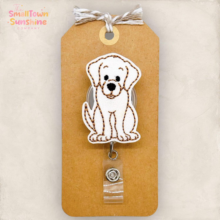 Blonde Labrador Badge Reel, Dog Badge Reel, Nurse Badge Clip, Teacher Lanyard, Coworker Gift, Name Tag, Retractable ID Holder | GLITTER