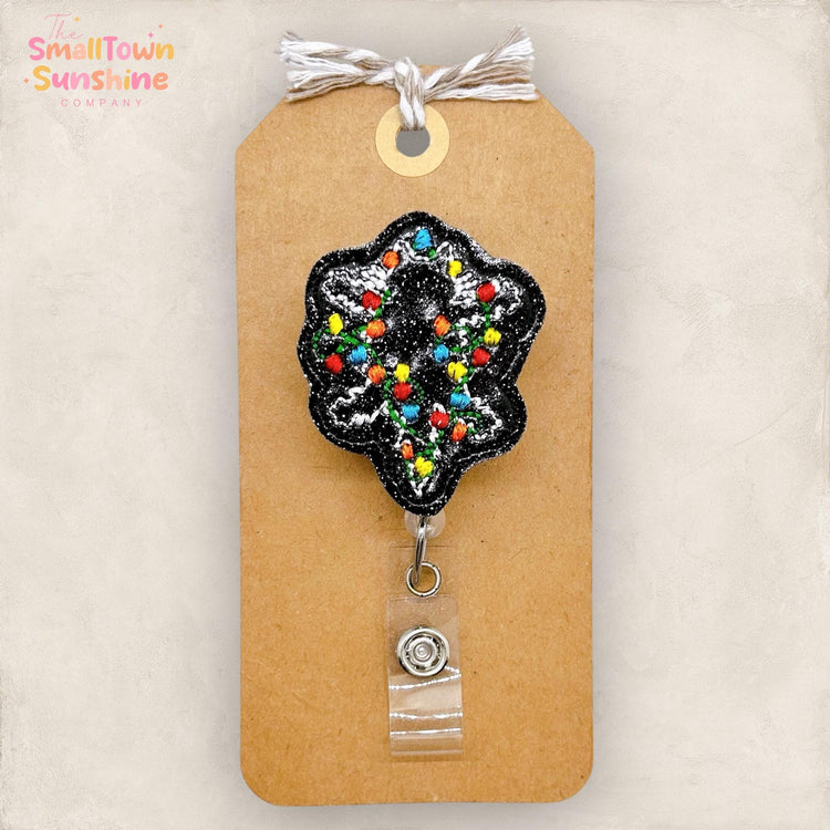 Shocked Christmas Lights Cat Badge Reel, Funny Nurse Badge Clip, Teacher Lanyard, Coworker Gift, Name Tag, Retractable ID Holder | GLITTER