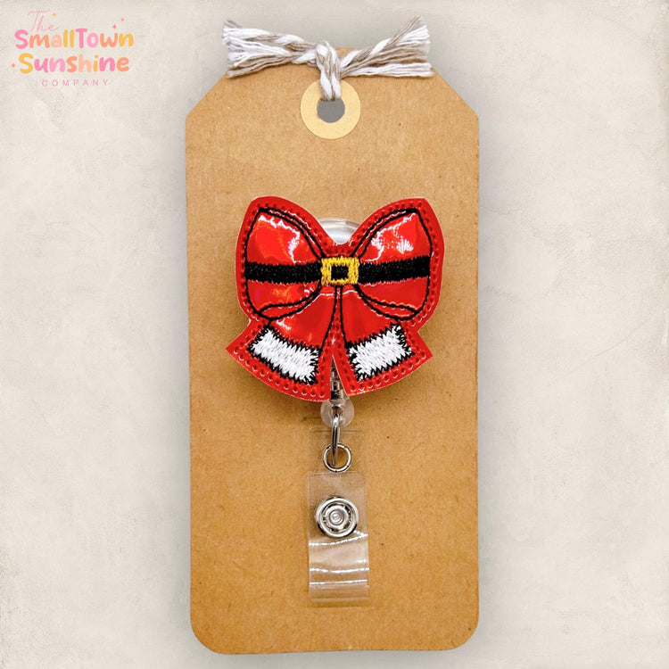 Red Santa Bow Badge Reel, Coquette Christmas Badge Reel, Nurse Badge Clip, Teacher Lanyard, Coworker Gift, Name Tag, Retractable ID Holder