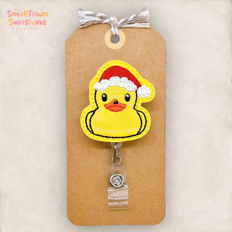 Rubber Duck Santa Badge Reel, Christmas Badge Reel, Pediatrics, Nurse Badge Clip, Teacher Lanyard, Coworker Gift, Retractable ID Holder