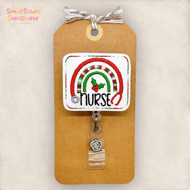 Christmas Stethoscope Rainbow Badge Reel, Registered Nurse Badge Clip, Lanyard, RN Name Tag, Coworker Gift, Retractable ID Holder | GLITTER