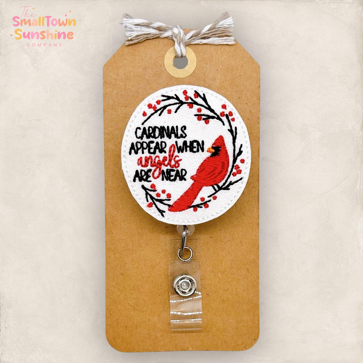 Cardinals Appear When Angels Are Near Badge Reel, Nurse Badge Clip, Teacher Lanyard, Coworker Gift, Name Tag, Retractable Holder | GLITTER