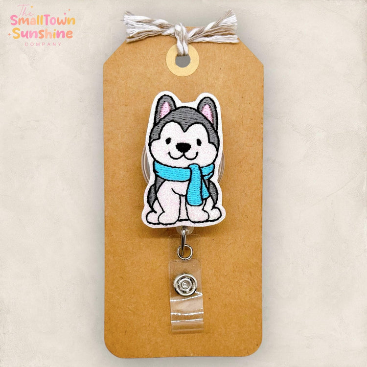 Winter Husky Badge Reel, Christmas Dog Badge Reel, Nurse Badge Clip, Teacher Lanyard, Coworker Gift, Name Tag, Retractable ID Holder