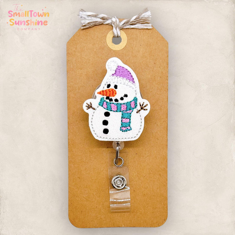 Cute Snowman Badge Reel, Winter Badge Reel, Nurse Badge Clip, Teacher Lanyard, Coworker Gift, Name Tag, Retractable ID Holder | GLITTER