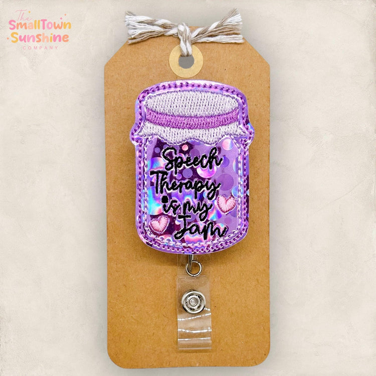 Speech Therapy is my Jam Badge Reel, Speech Therapist Badge Reel, SLP Badge Clip, Pathologist Lanyard, Coworker Gift, Retractable ID Holder