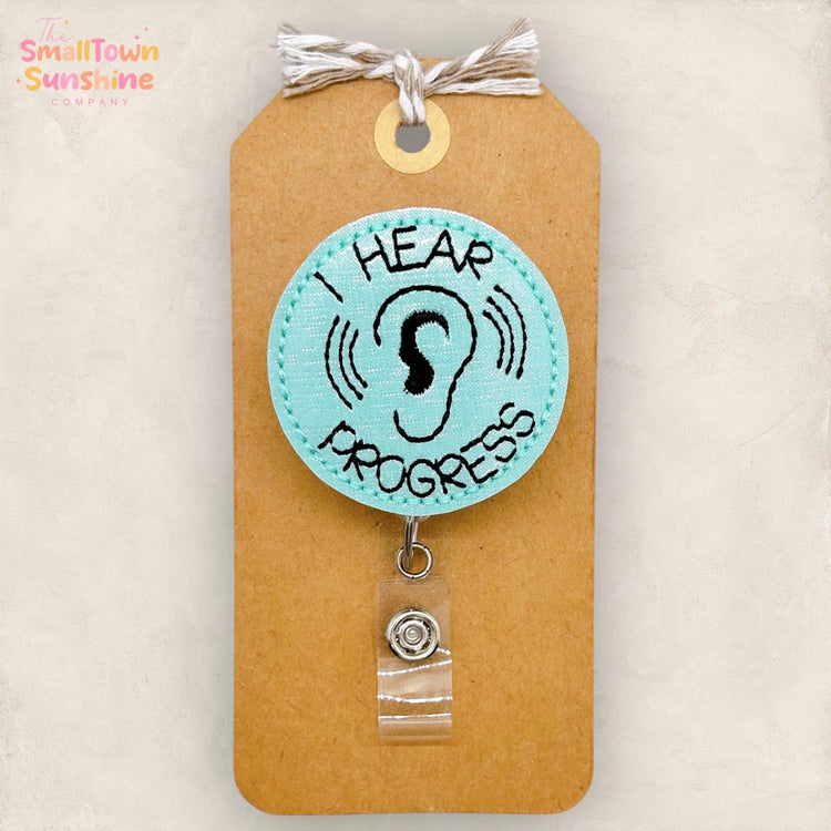 I Hear Progress Badge Reel, Speech Therapist Badge Reel, SLP Badge Clip, Audiologist Lanyard, Coworker Gift, Name Tag, Retractable ID Holder