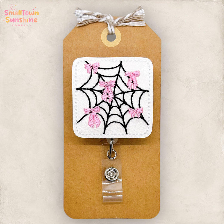 Coquette Spiderweb Badge Reel, Halloween Badge, Nurse Badge Clip, Teacher Lanyard, Coworker Gift, Name Tag, Retractable ID Holder | GLITTER
