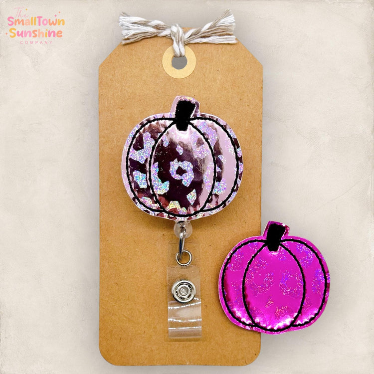 Holographic Leopard Pumpkin Badge Reel, Halloween Badge Reel, Nurse Badge Clip, Teacher Lanyard, Coworker Gift, Retractable ID Holder