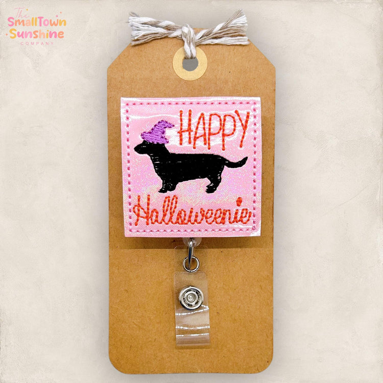 Happy Halloweenie Badge Reel, Pink Halloween Badge Reel, Nurse Badge Clip, Teacher Lanyard, Coworker Gift, Name Tag, Retractable ID Holder