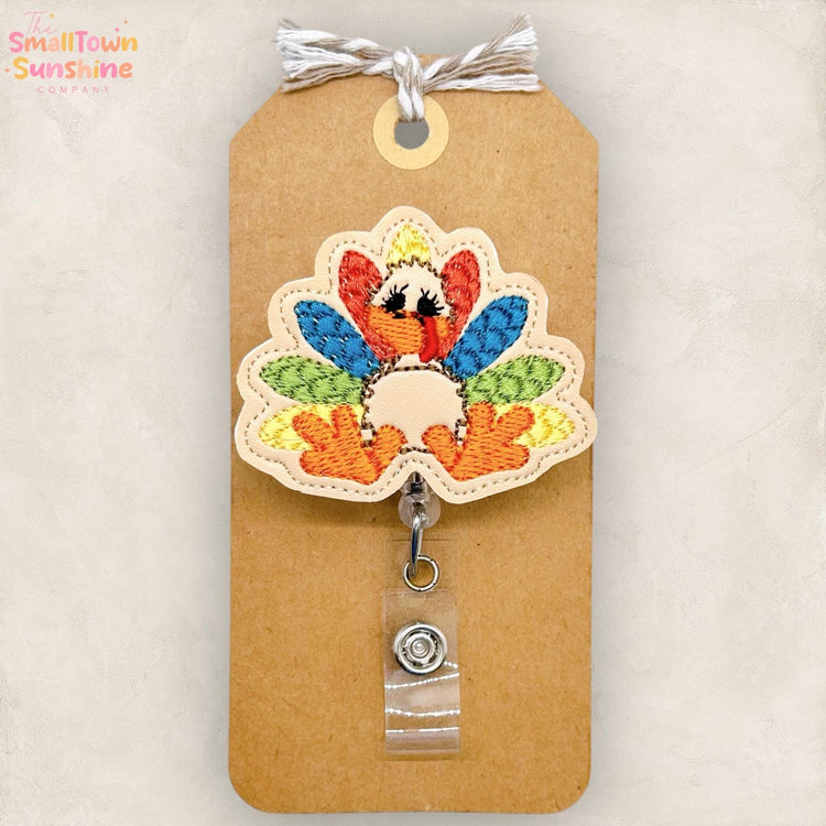 Football Turkey Badge Reel, Thanksgiving Badge, Nurse Badge Clip, Teacher Lanyard, Coworker Gift, Name Tag, Retractable ID Holder | GLITTER