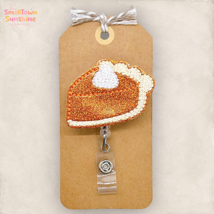 Pumpkin Pie Slice Badge Reel, Thanksgiving Badge Reel, Nurse Badge Clip, Teacher Lanyard, Coworker Gift, Retractable ID Holder | GLITTER