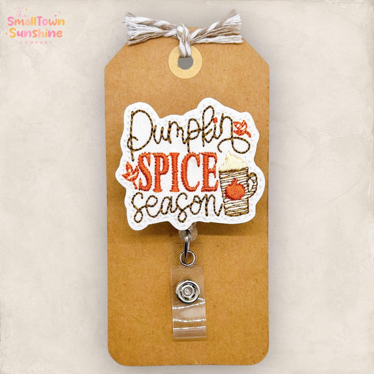 Pumpkin Spice Season Badge Reel, Fall PSL Badge Reel, Nurse Badge Clip, Teacher Lanyard, Coworker Gift, Retractable ID Holder | GLITTER
