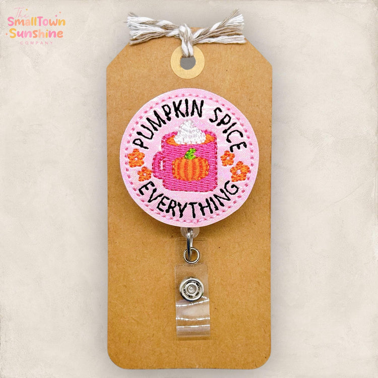Pumpkin Spice Everything Badge Reel, Fall PSL Badge Reel, Nurse Badge Clip, Teacher Lanyard, Coworker Gift, Name Tag, Retractable ID Holder