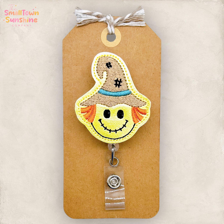 Happy Scarecrow Badge Reel, Fall Badge Reel, Autumn Nurse Badge Clip, Teacher Lanyard, Coworker Gift, Name Tag, Retractable ID Holder