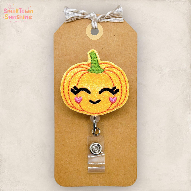 Sweet Pumpkin Badge Reel, Autumn Badge Reel, Nurse Badge Clip, Teacher Lanyard, Coworker Gift, Name Tag, Retractable ID Holder | GLITTER