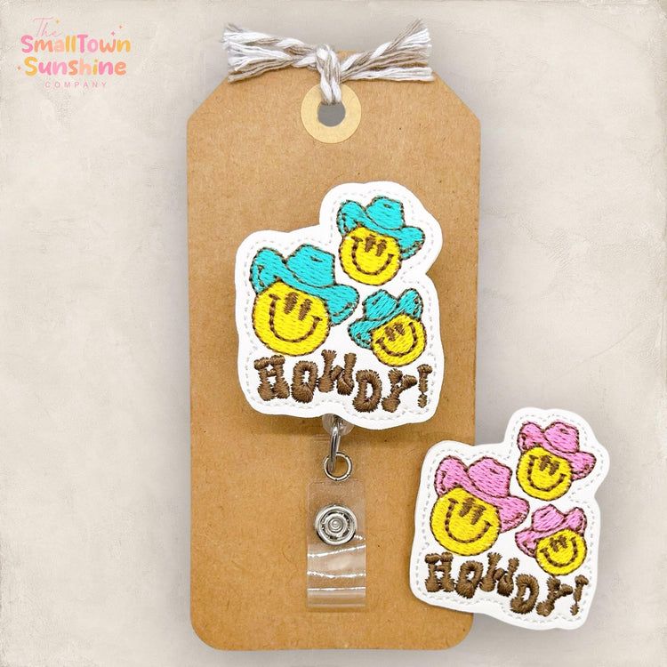 Howdy Badge Reel, Happy Western Badge Reel, Nurse Badge Clip, Teacher Lanyard, Coworker Gift, Name Tag, Retractable ID Holder | GLITTER