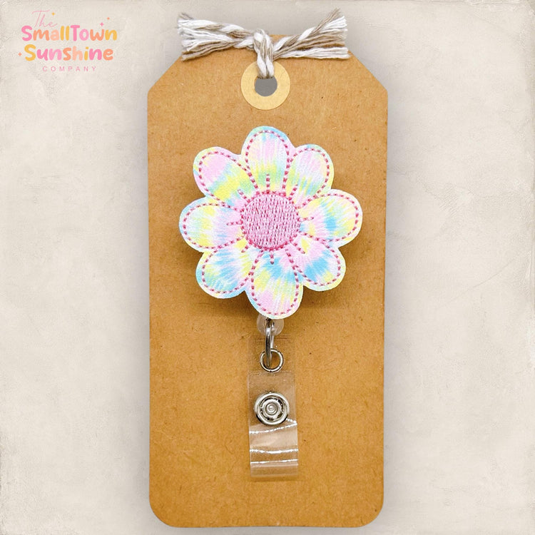 Pastel Tie Dy Daisy Badge Reel, Flower Badge Reel, Nurse Badge Clip, Garden Lover Gift, Teacher Lanyard, Badge Buddy, Retractable ID Holder