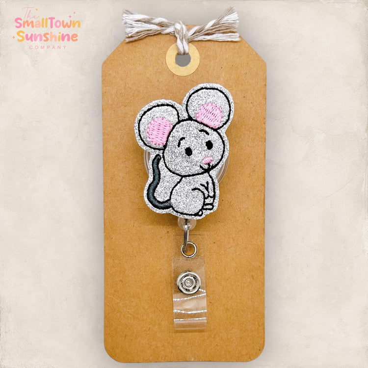 Cute Mouse Badge Reel, Animal Badge Reel, Nurse Badge Clip, Teacher Lanyard, Coworker Gift, Name Tag, Retractable ID Holder | GLITTER