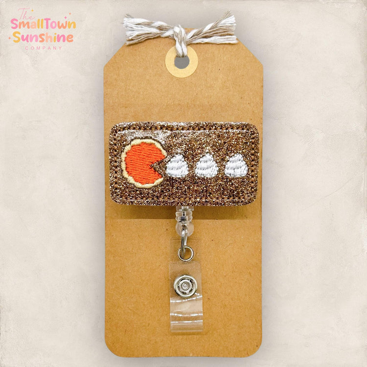 Funny Pumpkin Pie Badge Reel, Thanksgiving Badge Reel, Nurse Badge Clip, Teacher Lanyard, Coworker Gift, Retractable ID Holder | GLITTER