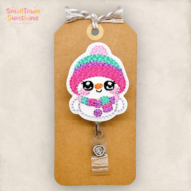 Pastel Snowman Badge Reel, Winter Badge Reel, Nurse Badge Clip, Teacher Lanyard, Coworker Gift, Badge Buddy, Retractable ID Holder | GLITTER
