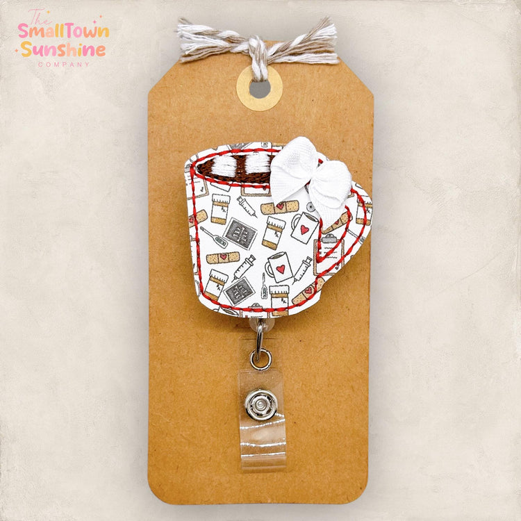 Medical Cocoa Mug Badge Reel, Winter Name Tag, Registered Nurse Badge Clip, Teacher Lanyard, Coworker Gift, Name Pull, Retractable ID Holder