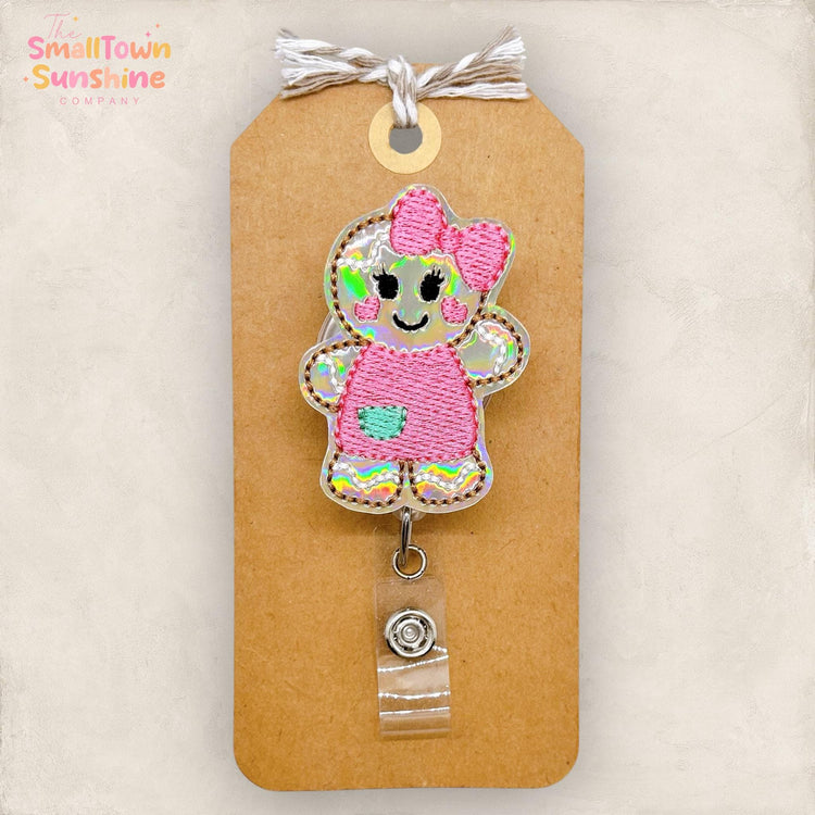 Gingerbread Girl Badge Reel, Christmas Badge Reel, Holiday Name Tag, Nurse Badge Clip, Teacher Lanyard, Coworker Gift, Retractable ID Holder