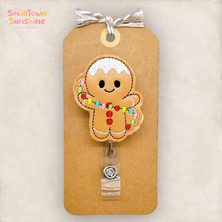 Gingerbread with Lights Badge Reel, Christmas Badge Reel, Nurse Badge Clip, Teacher Lanyard, Coworker Gift, Name Tag, Retractable ID Holder