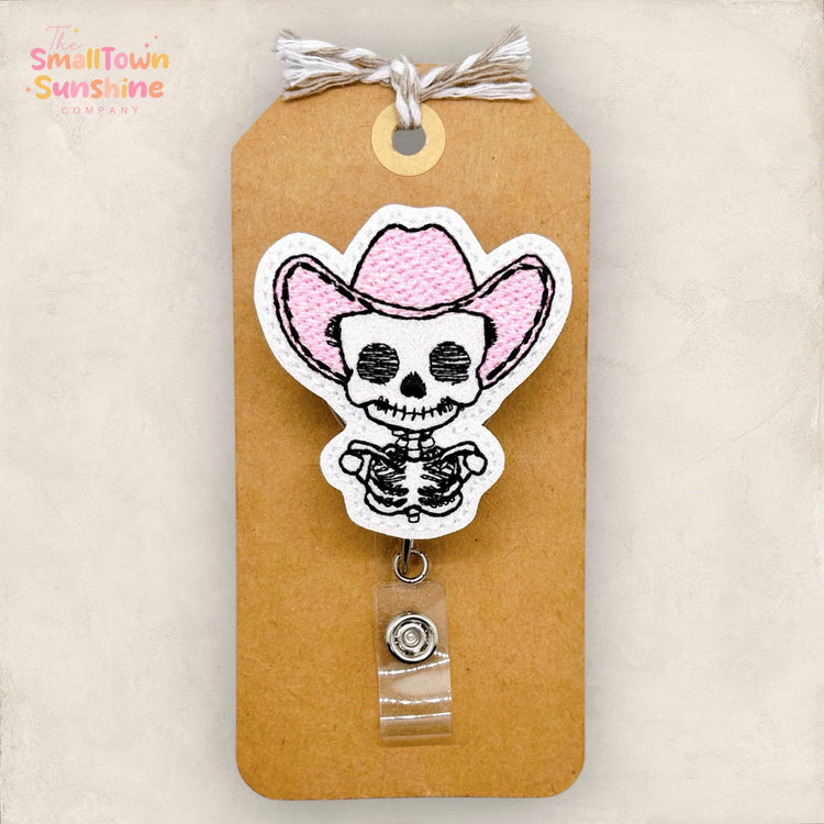 Cowboy Skeleton Badge Reel, Western Halloween Badge Clip, Nurse Badge Reel, Teacher Lanyard, Retractable ID Holder, Badge Buddy | GLITTER