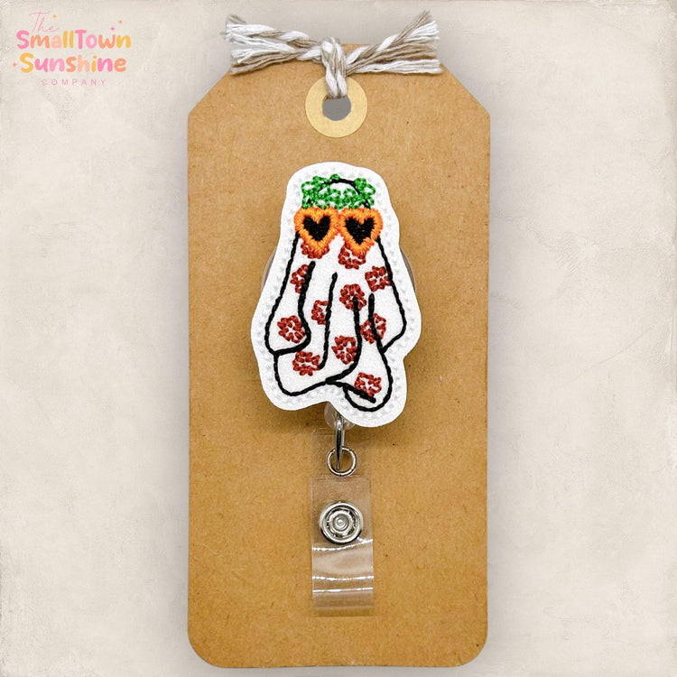 No Hero Sheet Ghost Badge Reel, Retro Halloween Name Tag, Nurse Badge Clip, Teacher Lanyard, Coworker Gift, Retractable ID Holder | GLITTER