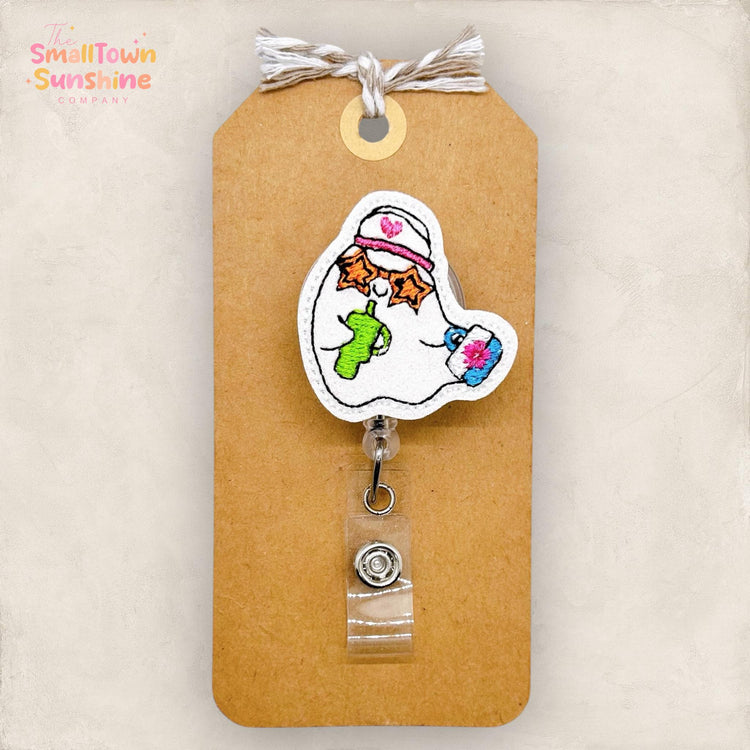 Bougie Nurse Ghost Badge Reel, Halloween Name Tag, Nurse Badge Clip, Lanyard, Coworker Gift, Badge Buddy, Retractable ID Holder | GLITTER