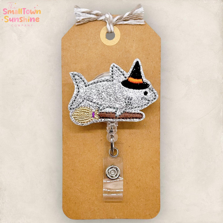Witch Shark Badge Reel, Halloween Badge Reel, Nurse Badge Clip, Teacher Lanyard, Coworker Gift, Name Tag, Retractable ID Holder | GLITTER